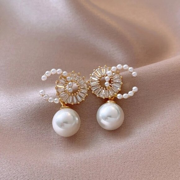 2/$24 Gold-Plated Pearl & Rhinestone Statement Earrings - Picture 4 of 7
